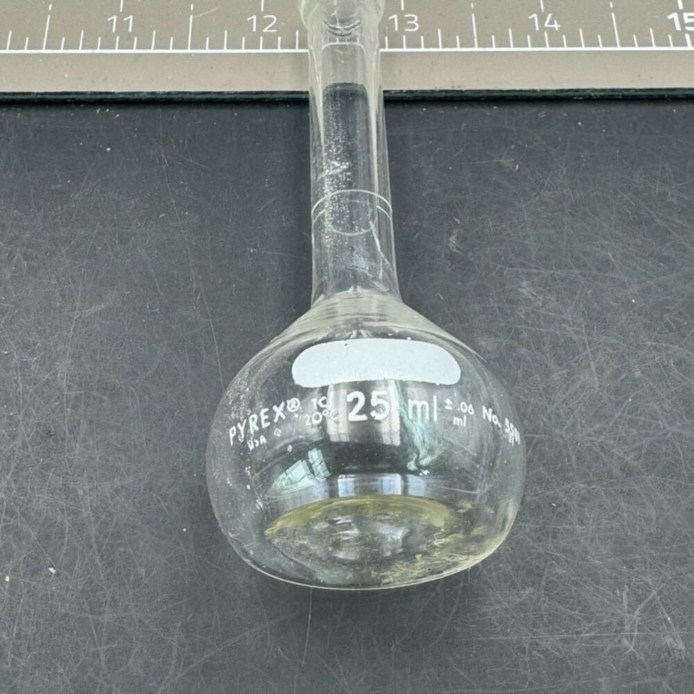 Pyrex A 5581 25ml Volumetric Flat Bottom Flask Glass Vintage Vase Stick Pin Hold